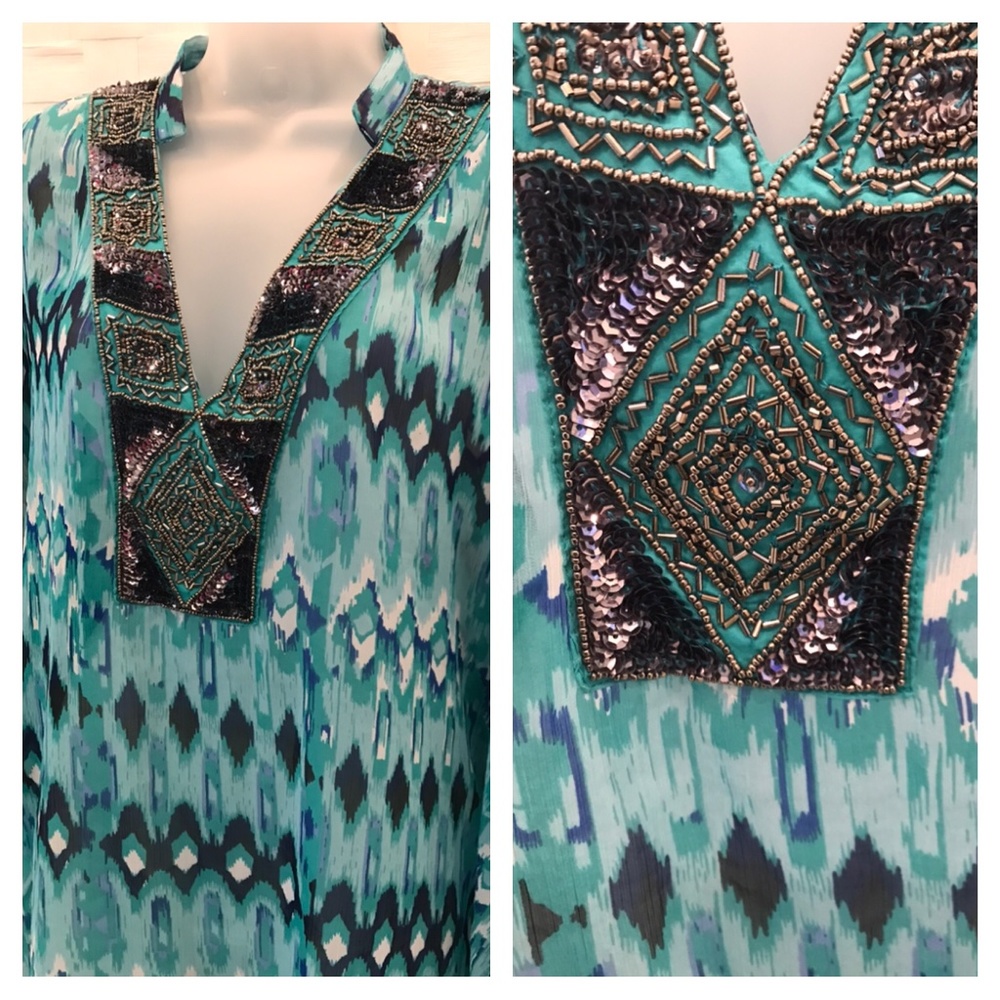 Caravan coverup/caftan turquoise beaded s/m